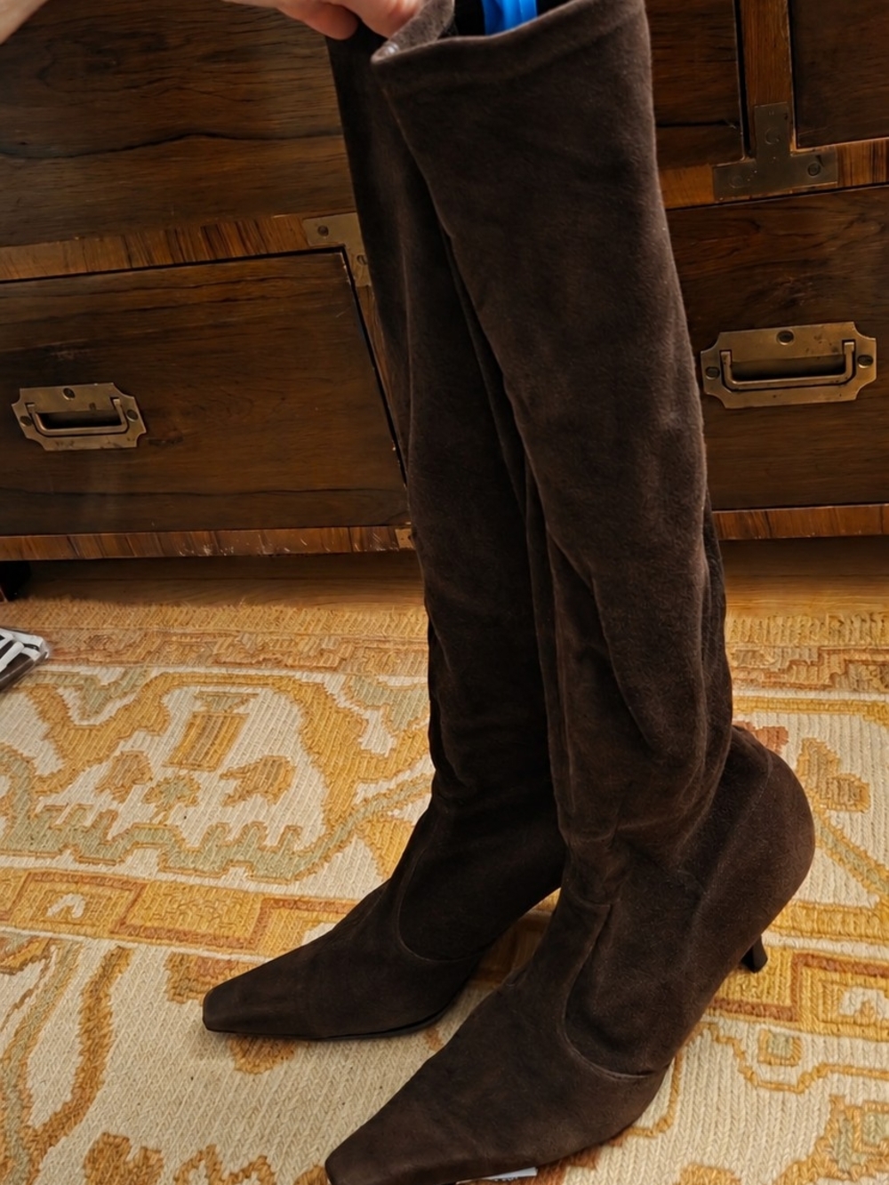 Stuart Weitzman Dark Brown Knee-High Suede Heeled Boots